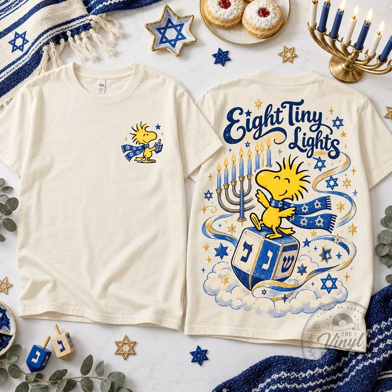 Woodstock Hanukkah Eight Tiny Lights Peanuts Character Short Sleeve T-Shirt