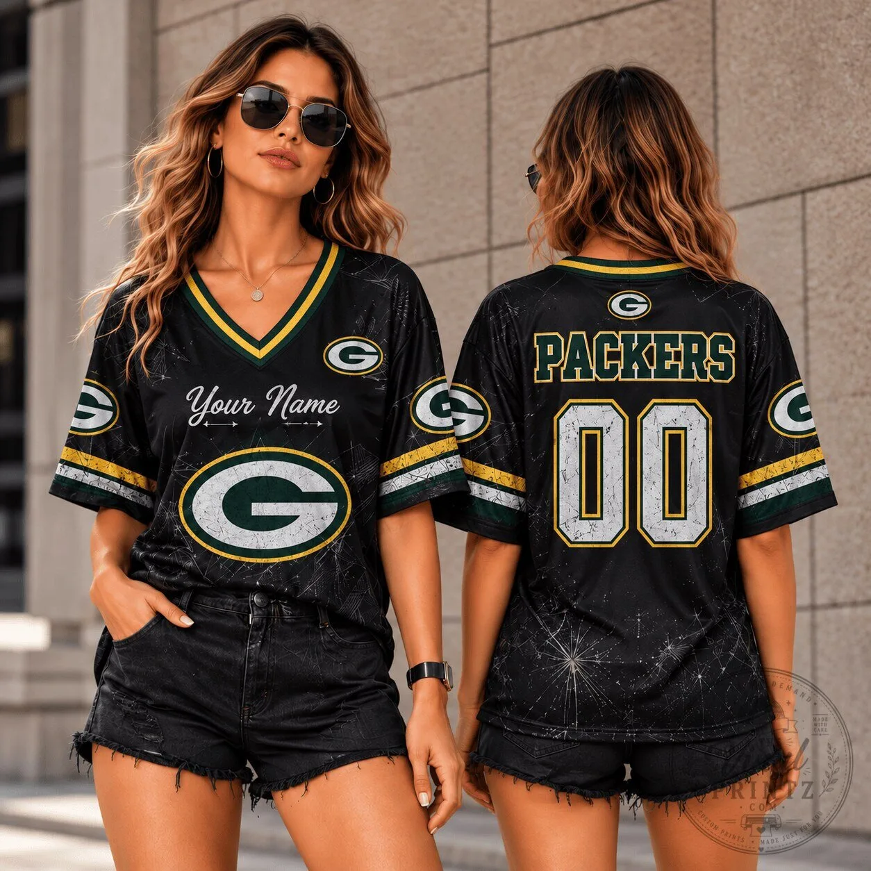 Green Bay Packers Personalized Name and Number Black Football Jersey for Women