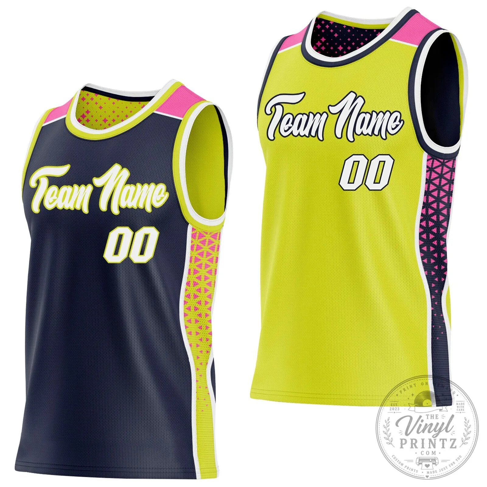 Black T-Shirt for WNBA Finals 2026 - Golden State Valkyries 4 Custom Reversible Basketball Jersey with Neon Yellow Pink Side Panel Stripe Geometric Design