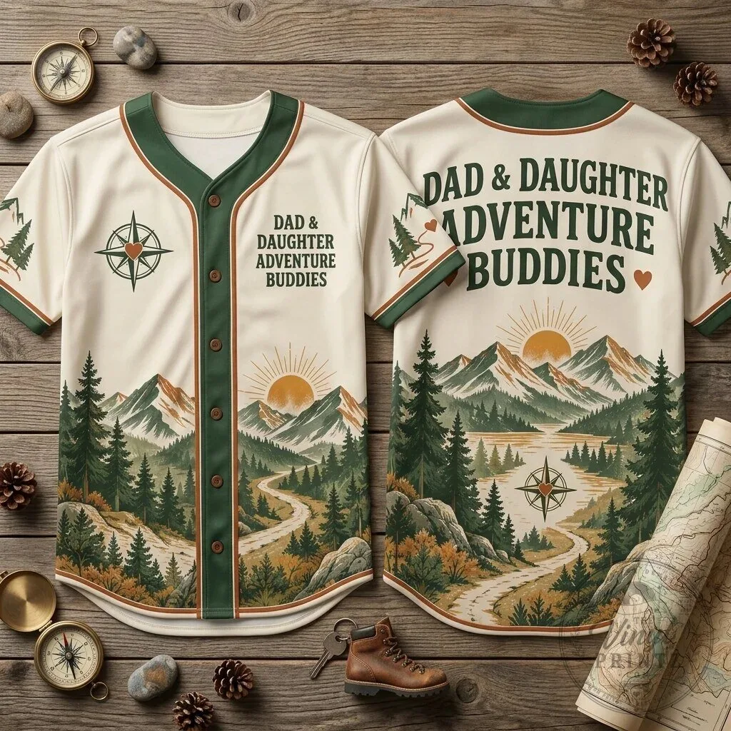 Dad and Daughter Adventure Buddies Mountain Nature Baseball Jersey 3 Dad and Daughter Adventure Buddies Mountain Nature Baseball Jersey