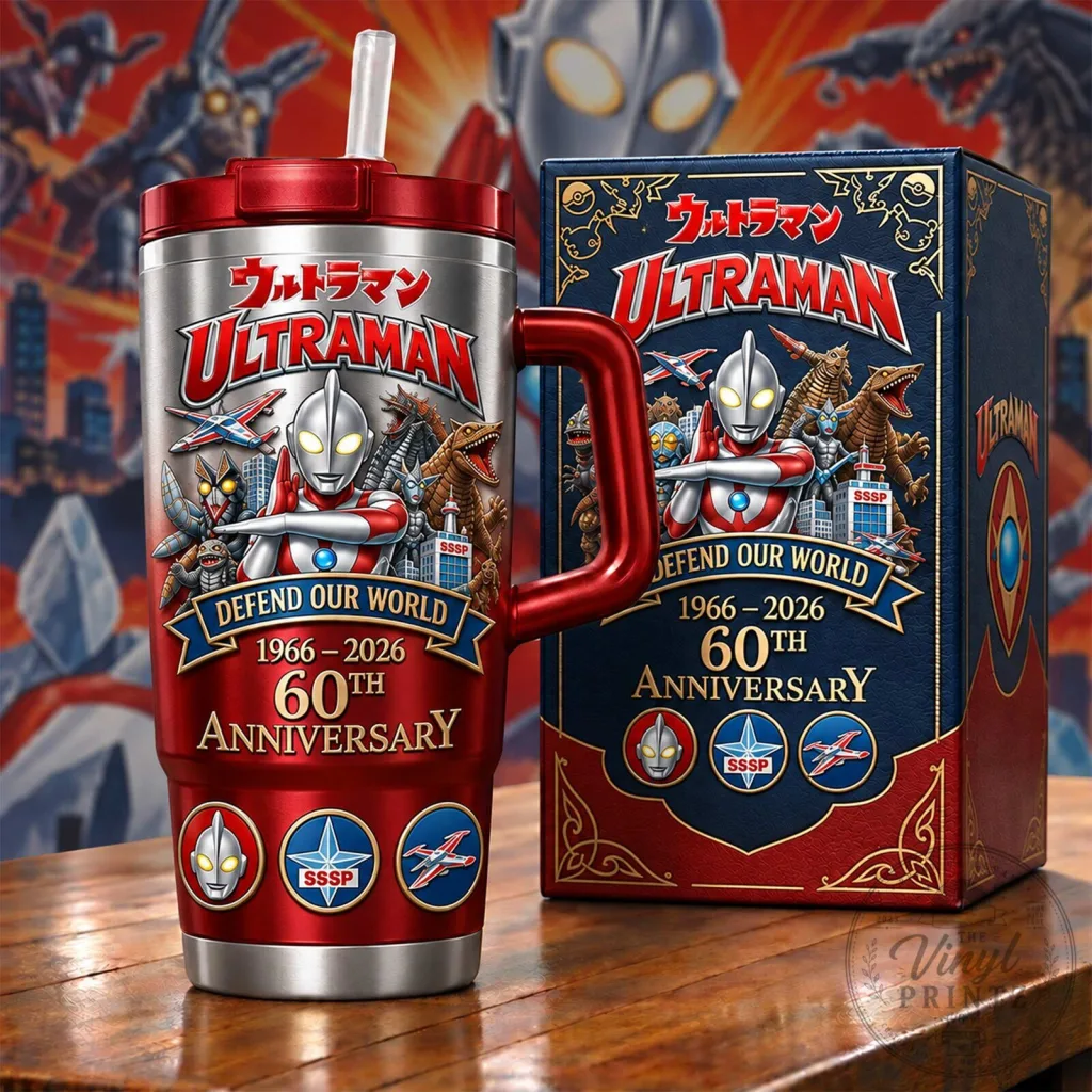 60th Anniversary Ultraman Defend Our World Stainless Steel Tumbler Featuring a Handle 60th Anniversary Ultraman Defend Our World Stainless Steel Tumbler Featuring a Handle