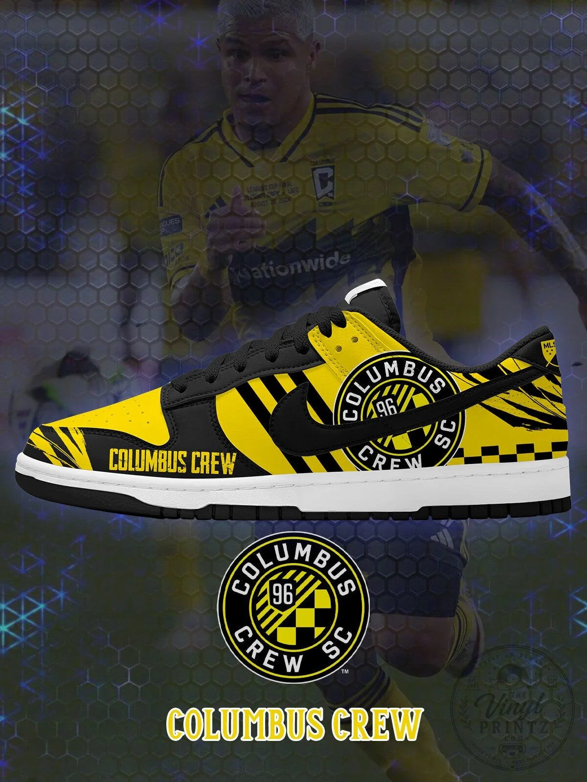 Columbus Crew Soccer Club Custom Black and Yellow Low Top Sneakers