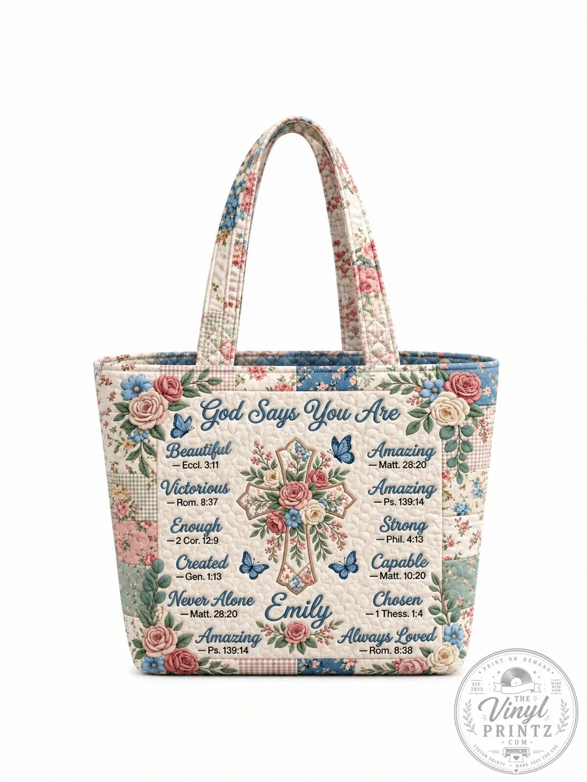 God Says You Are Personalized Bible Verse Christian Quilted Tote Bag 14 God Says You Are Personalized Bible Verse Christian Quilted Tote Bag