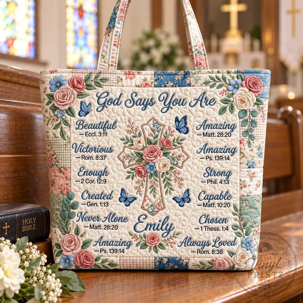 God Says You Are Personalized Bible Verse Christian Quilted Tote Bag 16 God Says You Are Personalized Bible Verse Christian Quilted Tote Bag