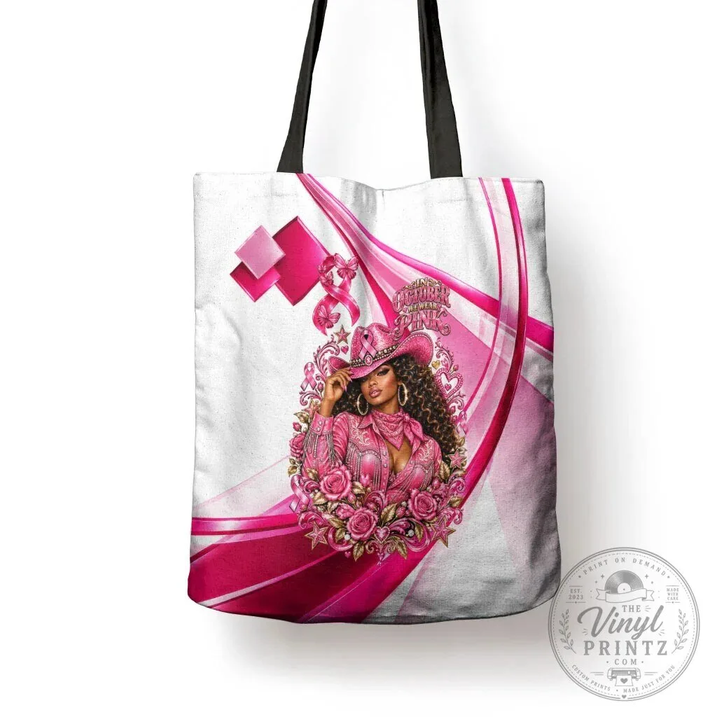 Western Wear Cowgirl Breast Cancer Awareness Pink Ribbon Tote Bag