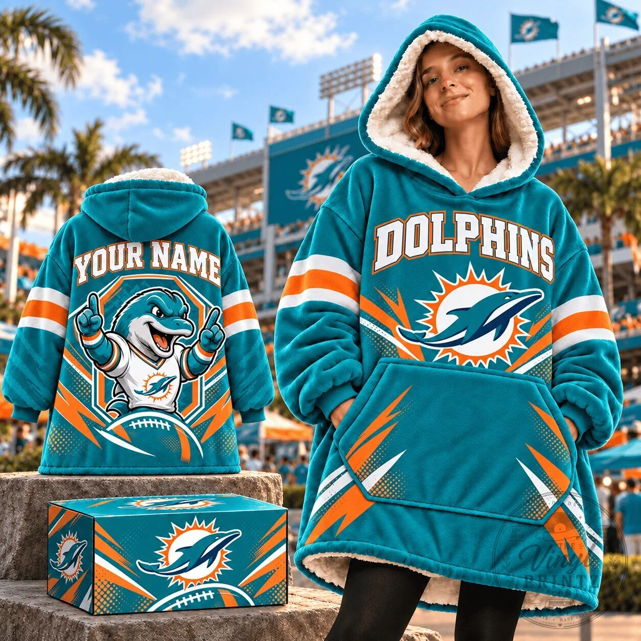 Miami Dolphins NFL Football Team Logo Oversized Wearable Blanket Hoodie