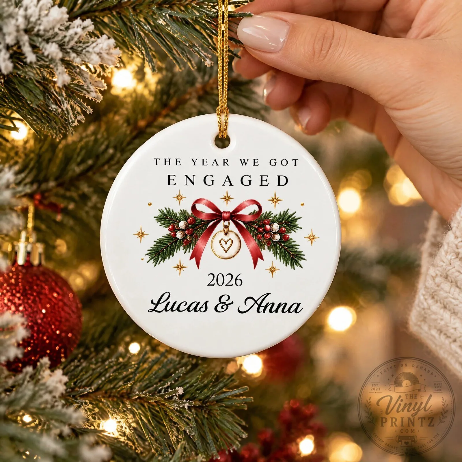 Personalized Engaged Couple Christmas Tree Ornament - The Year We Got Engaged 12 Personalized Engaged Couple Christmas Tree Ornament - The Year We Got Engaged
