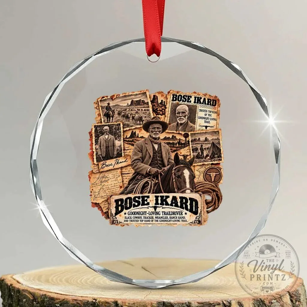 Bose Ikard Black Cowboy History Vintage Western Traildriver Crystal Glass Ornament
