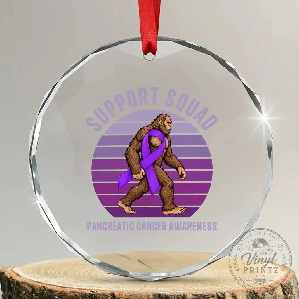 Bigfoot Pancreatic Cancer Awareness Support Squad Crystal Glass Ornament 2 Bigfoot Pancreatic Cancer Awareness Support Squad Crystal Glass Ornament