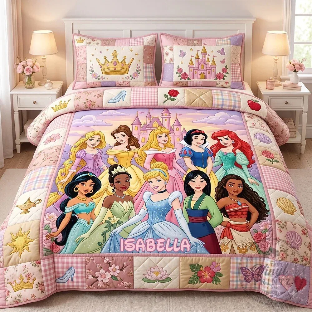 Personalized Disney Princesses Quilt Bedding Set for Girls Bedroom Decor 10 Personalized Disney Princesses Quilt Bedding Set for Girls Bedroom Decor
