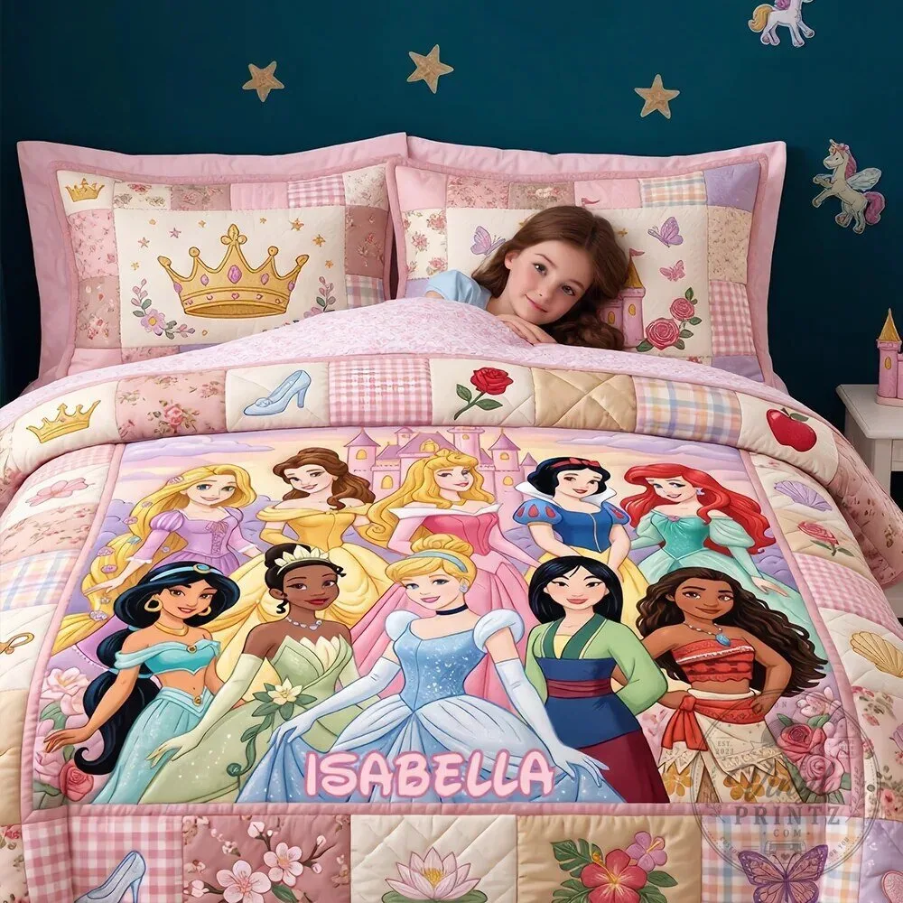 Personalized Disney Princesses Quilt Bedding Set for Girls Bedroom Decor 11 Personalized Disney Princesses Quilt Bedding Set for Girls Bedroom Decor