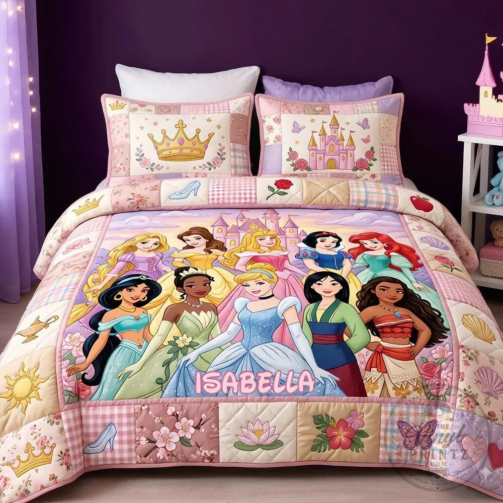 Personalized Disney Princesses Quilt Bedding Set for Girls Bedroom Decor 12 Personalized Disney Princesses Quilt Bedding Set for Girls Bedroom Decor