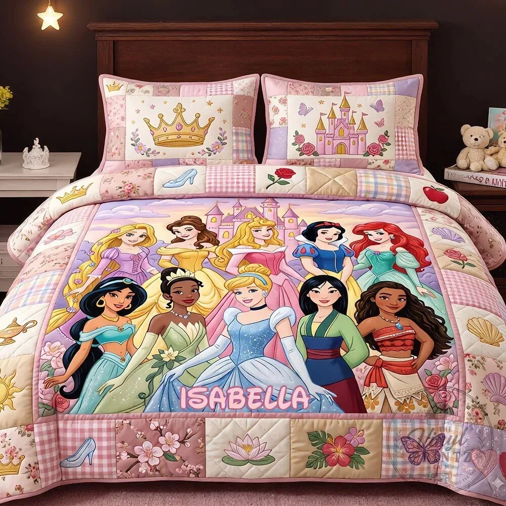 Personalized Disney Princesses Quilt Bedding Set for Girls Bedroom Decor 13 Personalized Disney Princesses Quilt Bedding Set for Girls Bedroom Decor