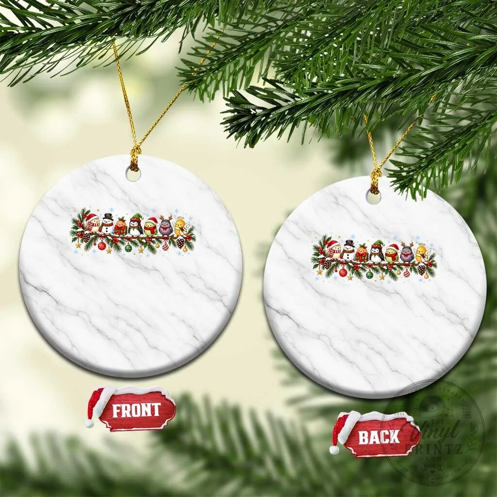Christmas Birds on a Branch Round Ceramic Ornament Holiday Decor Gift 5 Christmas Birds on a Branch Round Ceramic Ornament Holiday Decor Gift