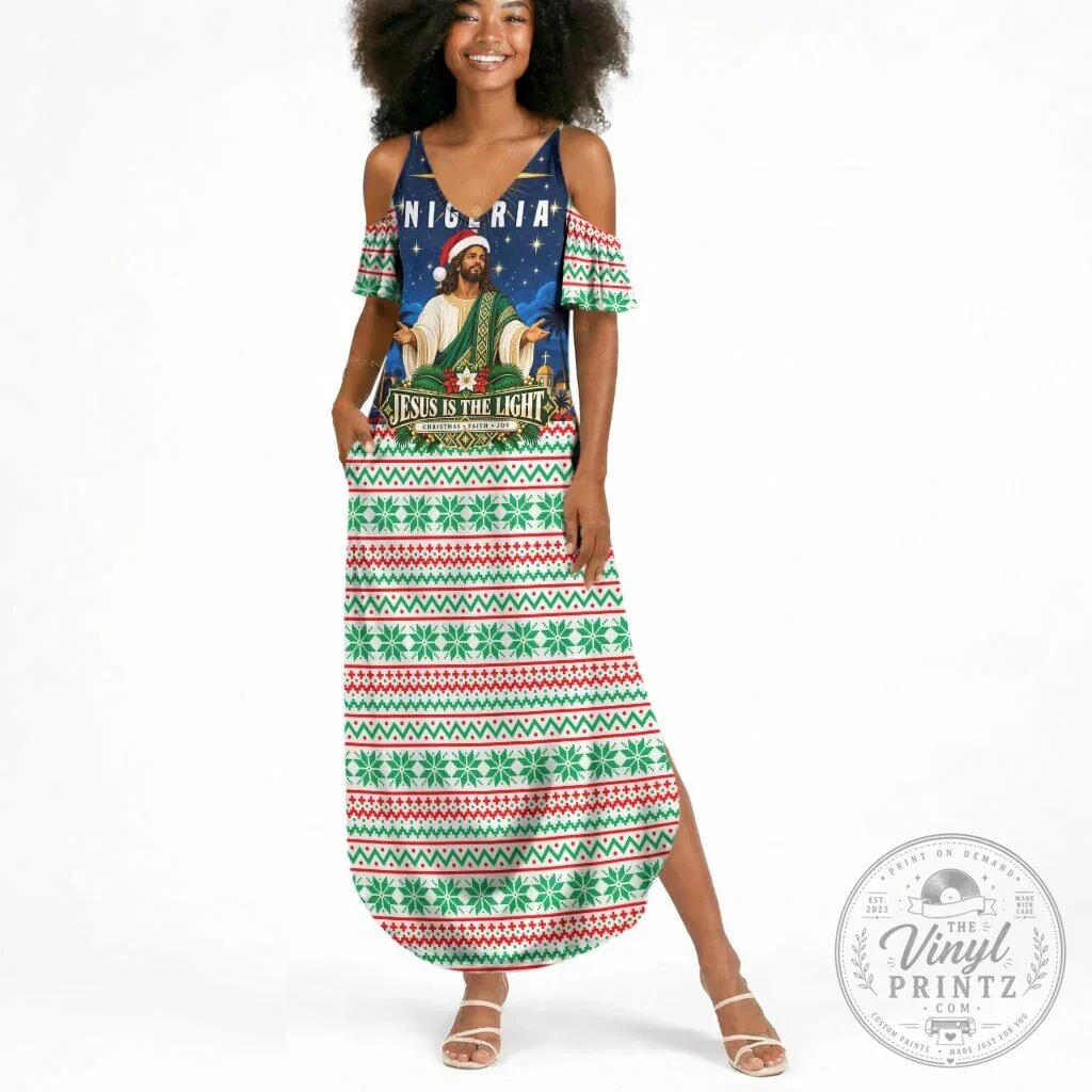 Nigeria Jesus Is The Light Christmas Cold Shoulder Maxi Dress