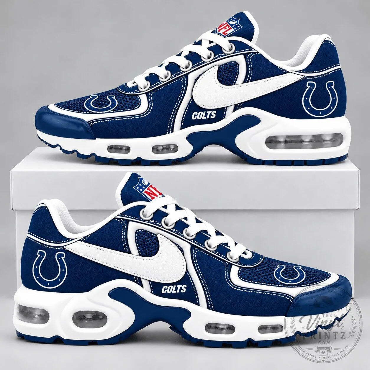 Indianapolis Colts NFL Team Logo Blue and White Athletic Sneakers Shoes