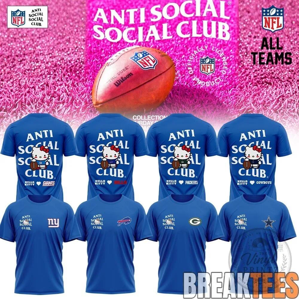 Anti Social Social Club Hello Kitty NFL Football Teams Gray T-Shirt 8 Anti Social Social Club Hello Kitty NFL Football Teams Gray T-Shirt