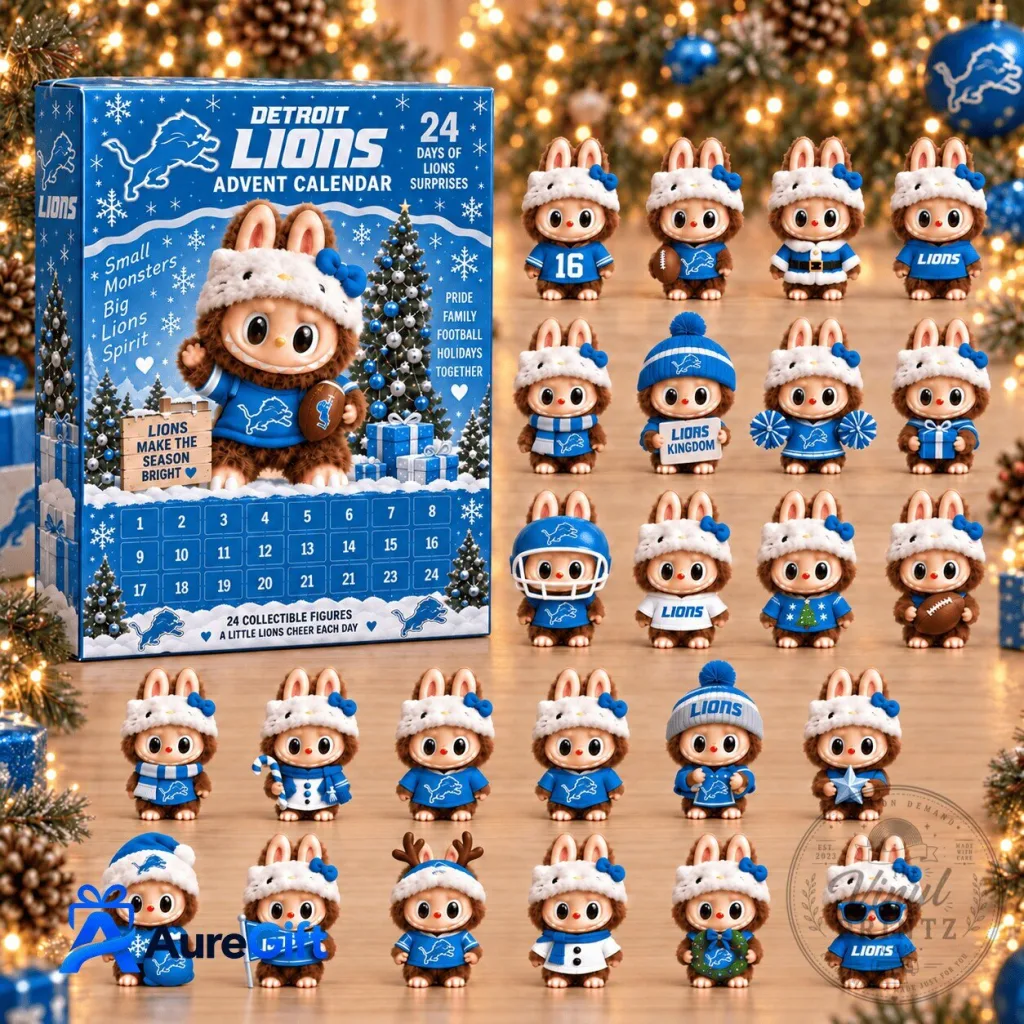 Detroit Lions Labubu Christmas Advent Calendar 24 Collectible Figures 2D Detroit Lions Labubu Christmas Advent Calendar 24 Collectible Figures 2D