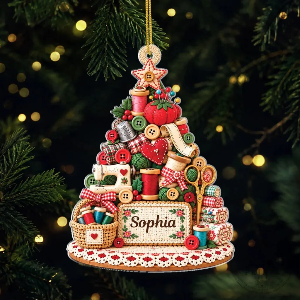 Personalized Sewing Themed Christmas Tree Ornament Personalized Sewing Themed Christmas Tree Ornament
