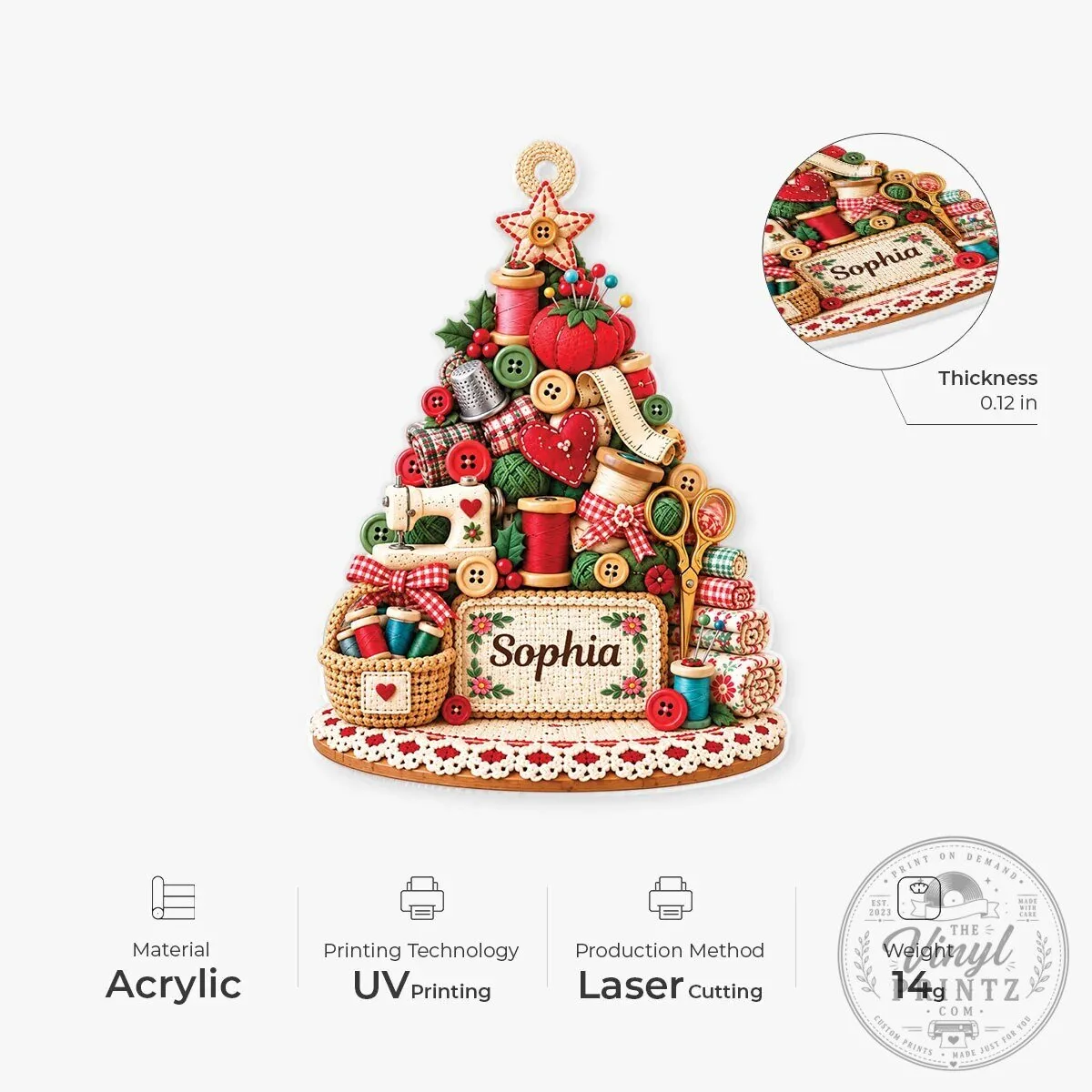 Personalized Sewing Themed Christmas Tree Ornament 12 Personalized Sewing Themed Christmas Tree Ornament