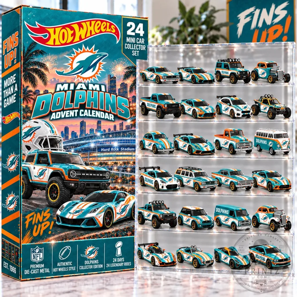 Hot Wheels Miami Dolphins NFL 24-Piece Mini Car Collector Set Advent Calendar 2D Hot Wheels Miami Dolphins NFL 24-Piece Mini Car Collector Set Advent Calendar 2D