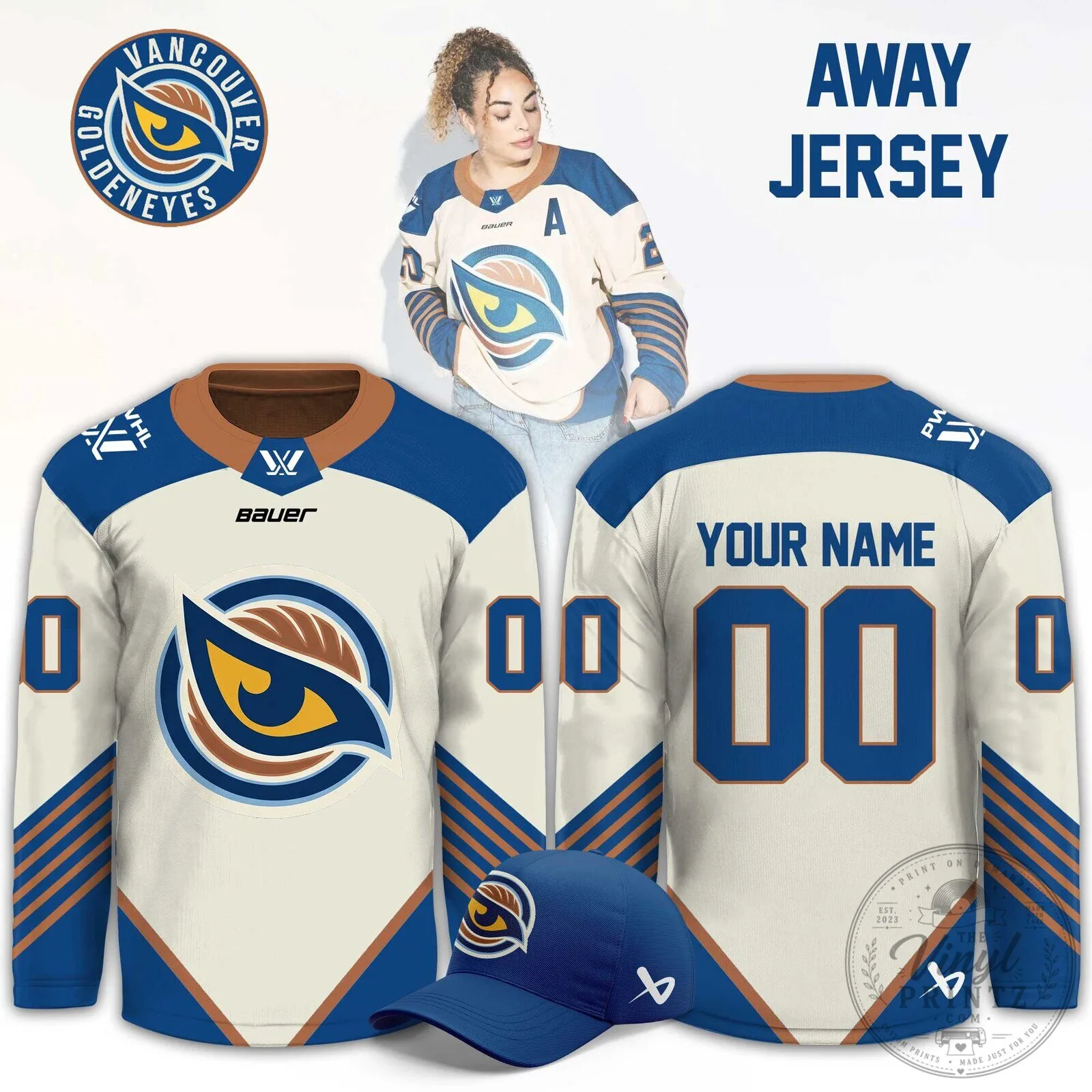 Vancouver Goldeneyes 2026 New Logo Custom Away Hockey Jersey 3 Vancouver Goldeneyes 2026 New Logo Custom Away Hockey Jersey