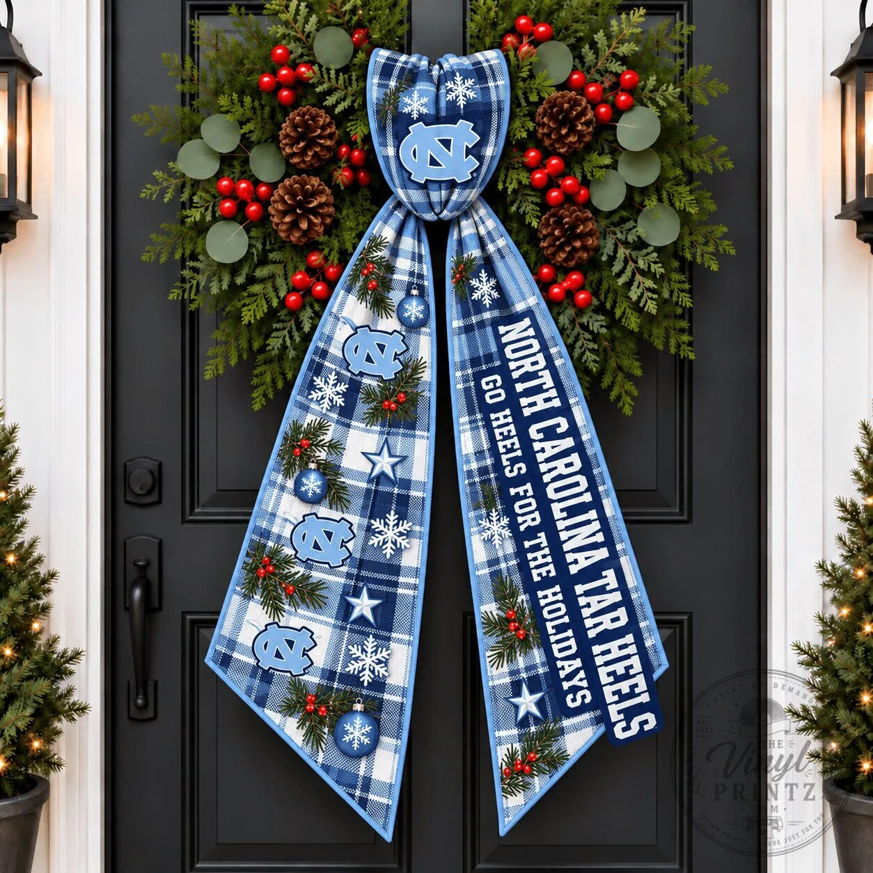 North Carolina Tar Heels Christmas Wreath Sash Go Heels For The Holidays Decor