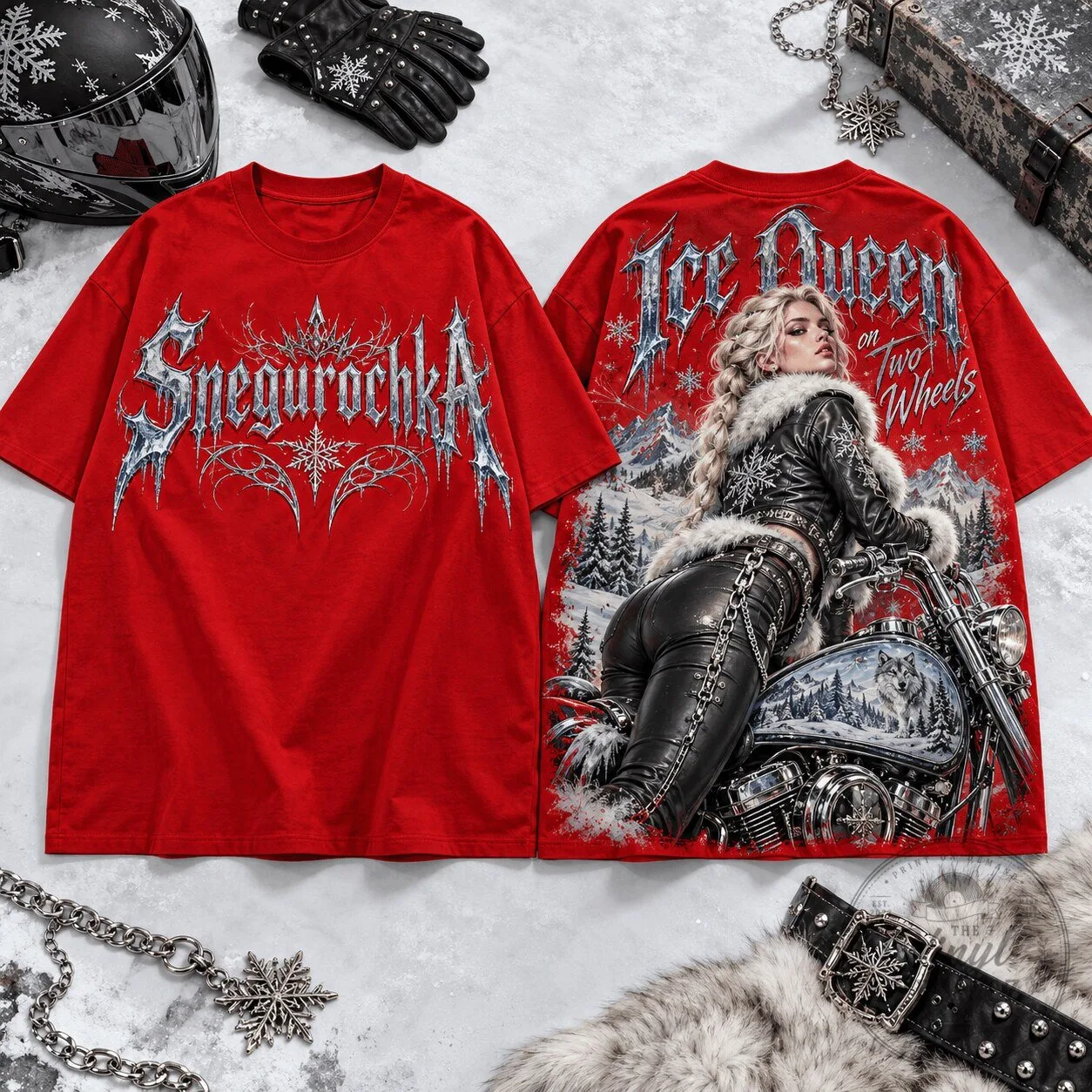 Snegurochka Ice Queen on Two Wheels Christmas Motorcycle T-Shirt 3 Snegurochka Ice Queen on Two Wheels Christmas Motorcycle T-Shirt