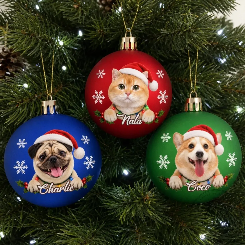 Personalized Pet Photo Christmas Ornament Custom Dog Cat Name Holiday Decor Personalized Pet Photo Christmas Ornament Custom Dog Cat Name Holiday Decor