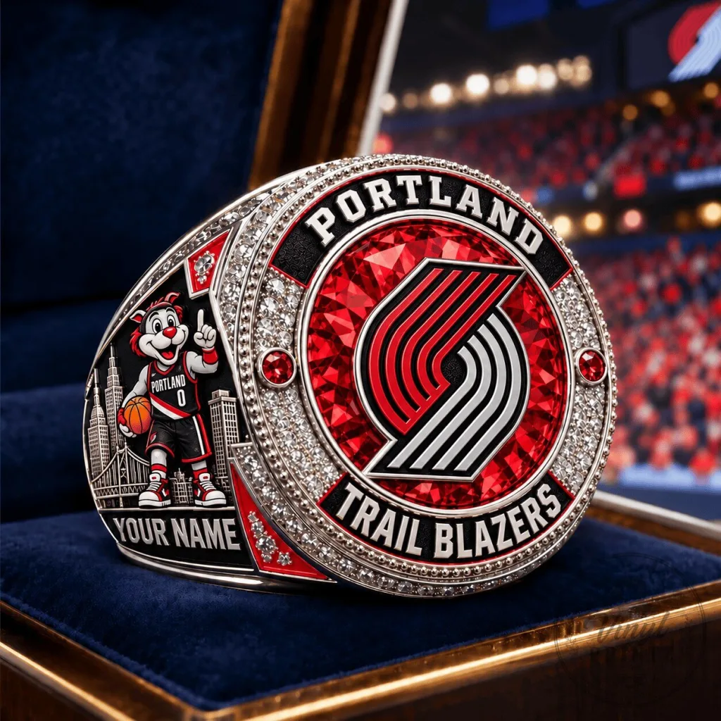 Portland Trail Blazers NBA Basketball Championship Ring with Personalized Name Portland Trail Blazers NBA Basketball Championship Ring with Personalized Name