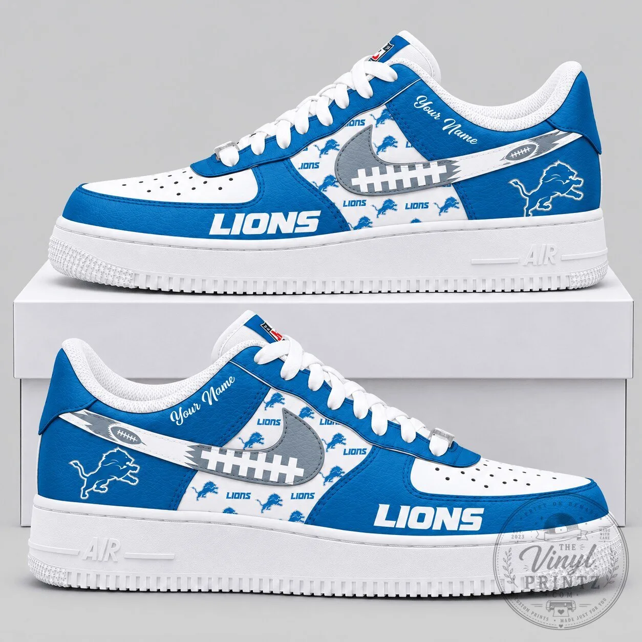 Detroit Lions NFL Football Team Custom Name White and Blue Low Top Sneakers 6 Detroit Lions NFL Football Team Custom Name White and Blue Low Top Sneakers