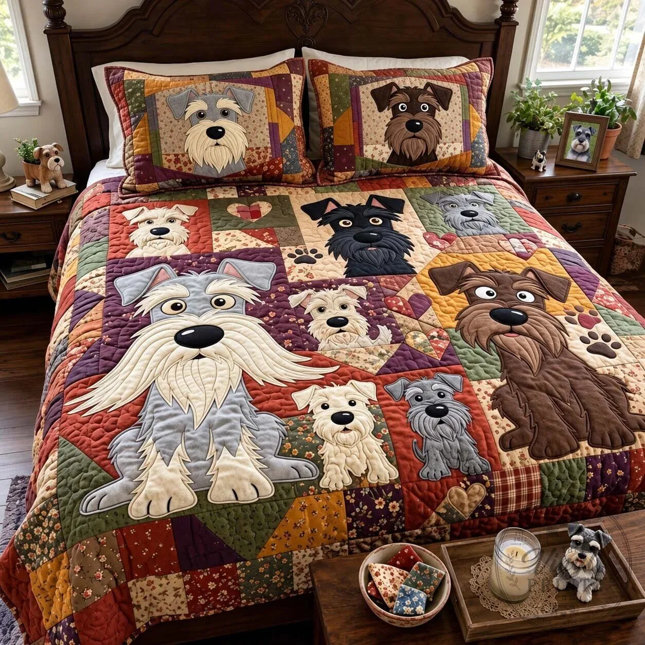 Schnauzer Cozy Companions Quilted Bedding Set with Pillow Shams 7 Schnauzer Cozy Companions Quilted Bedding Set with Pillow Shams