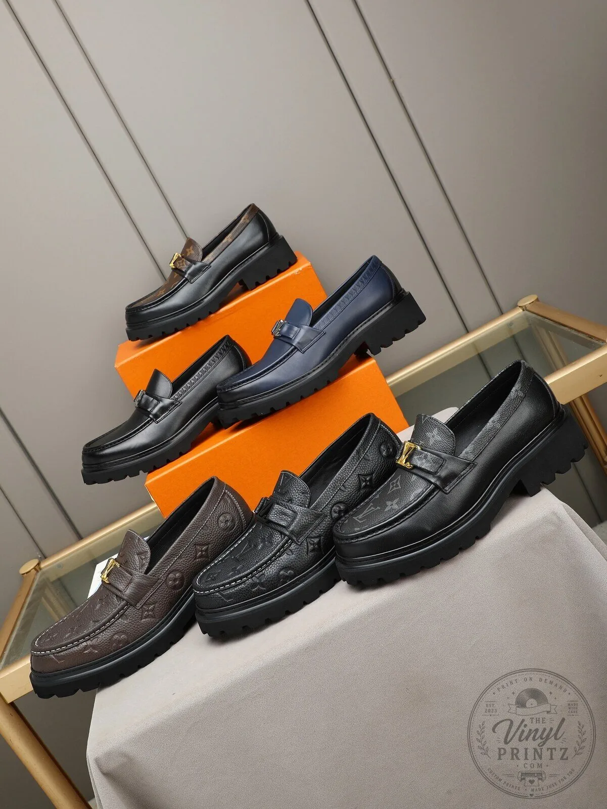 Men's Navy Blue Leather Loafer Shoes with Chunky Lug Sole Design 13 Men