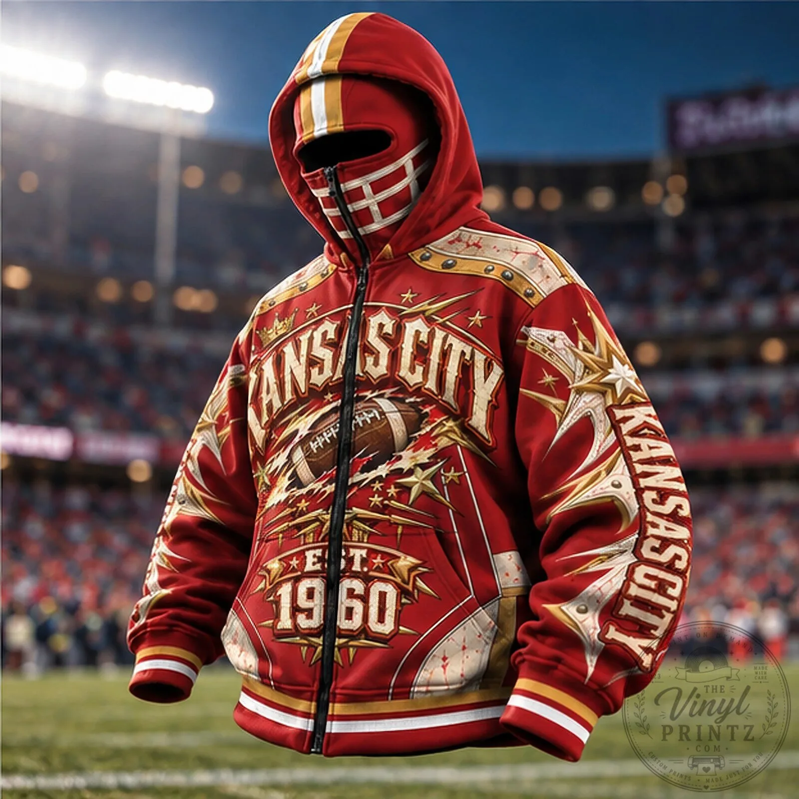 Mask Hoodie Cities Name Football Fan - Game Day Zip Hoodie