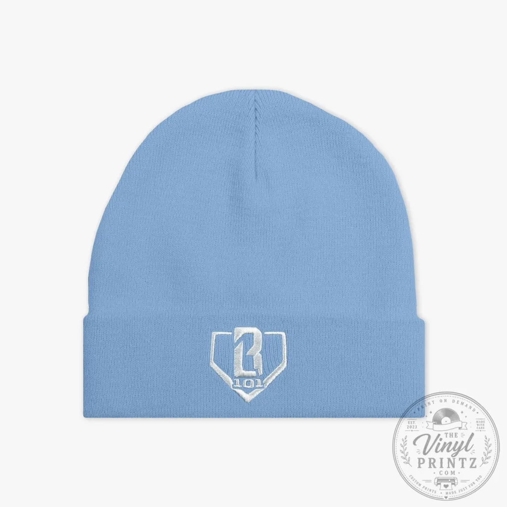 Light Blue Baseball Home Plate 101 Embroidered Beanie Cap Hat Light Blue Baseball Home Plate 101 Embroidered Beanie Cap Hat