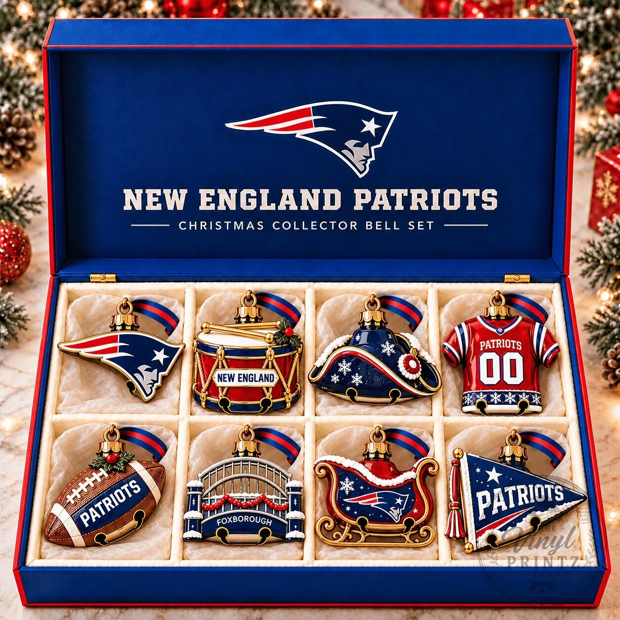 New England Patriots Christmas Collector Bell Set Holiday Tree Ornaments