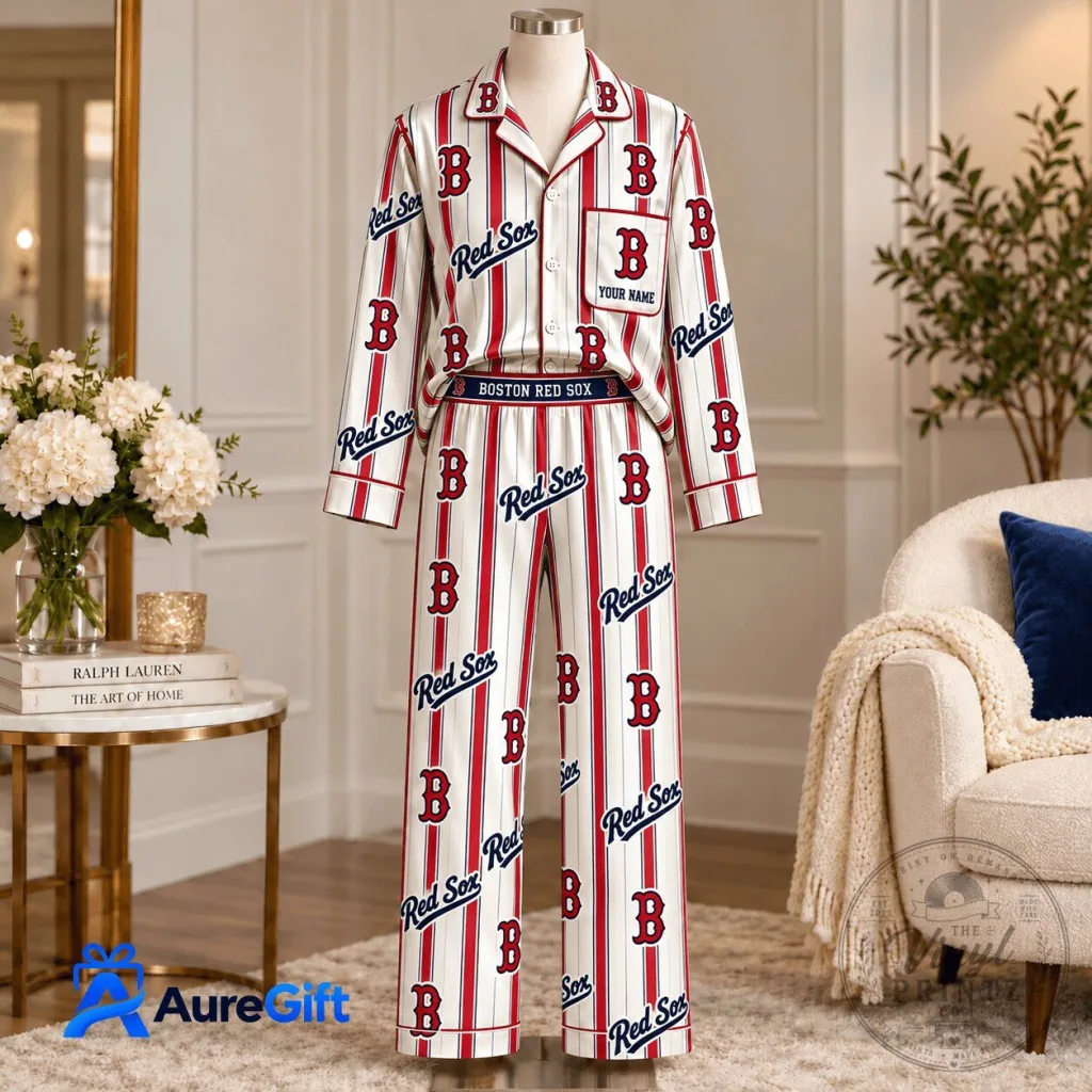 Boston Red Sox MLB Game Day Personalized Name Set Long Pajamas Gift For Boston Red Sox MLB Game Day Personalized Name Set Long Pajamas Gift For