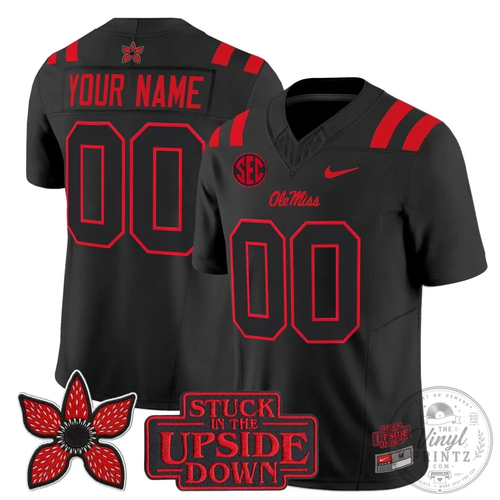 Ole Miss Rebels Stranger Things Edition Custom Black Football Jersey Ole Miss Rebels Stranger Things Edition Custom Black Football Jersey