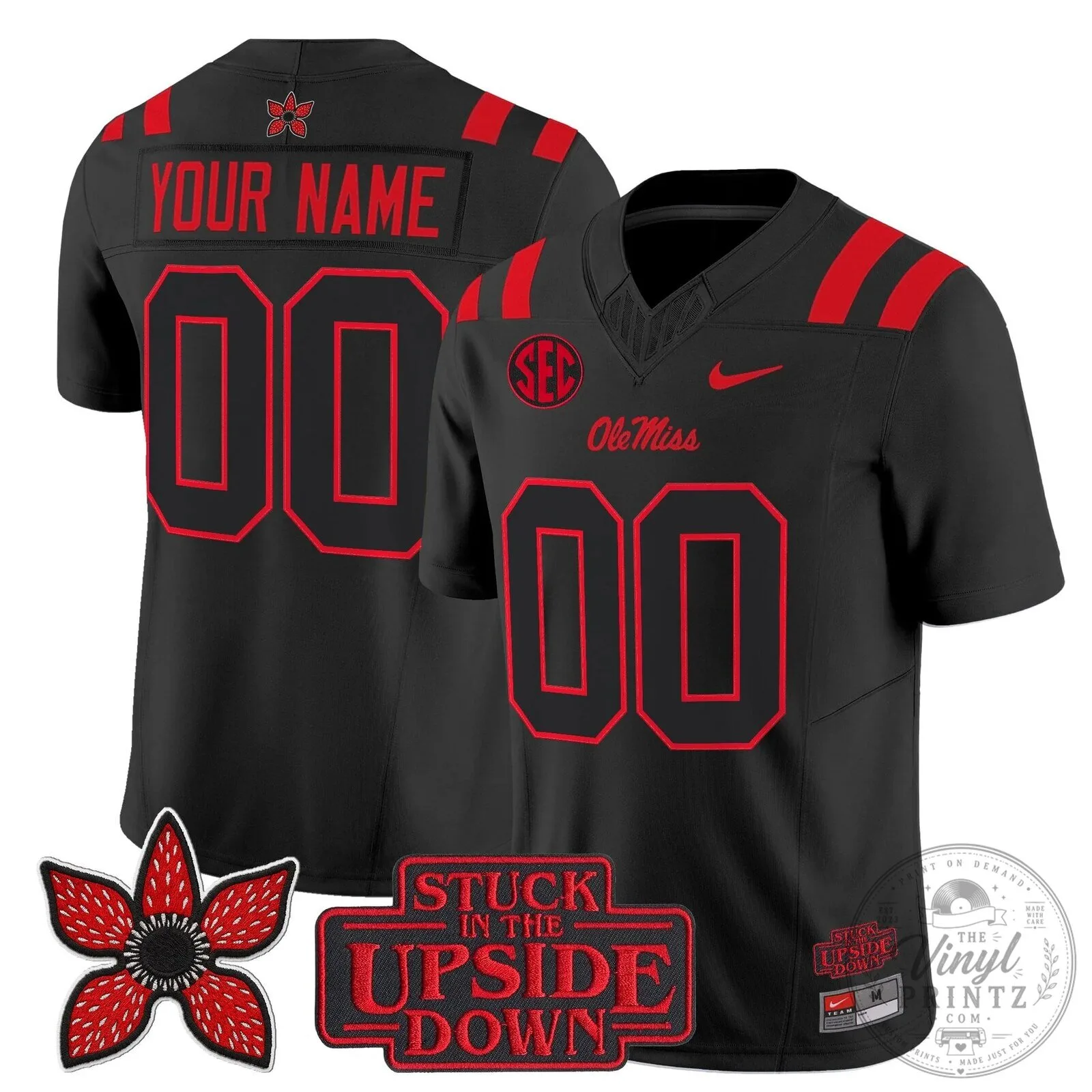 Ole Miss Rebels Stranger Things Edition Custom Black Football Jersey