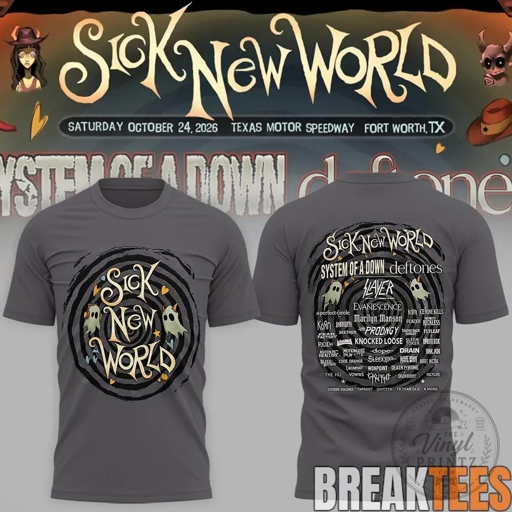 Sick New World Festival 2026 Band Lineup Concert Event Gray T-Shirt