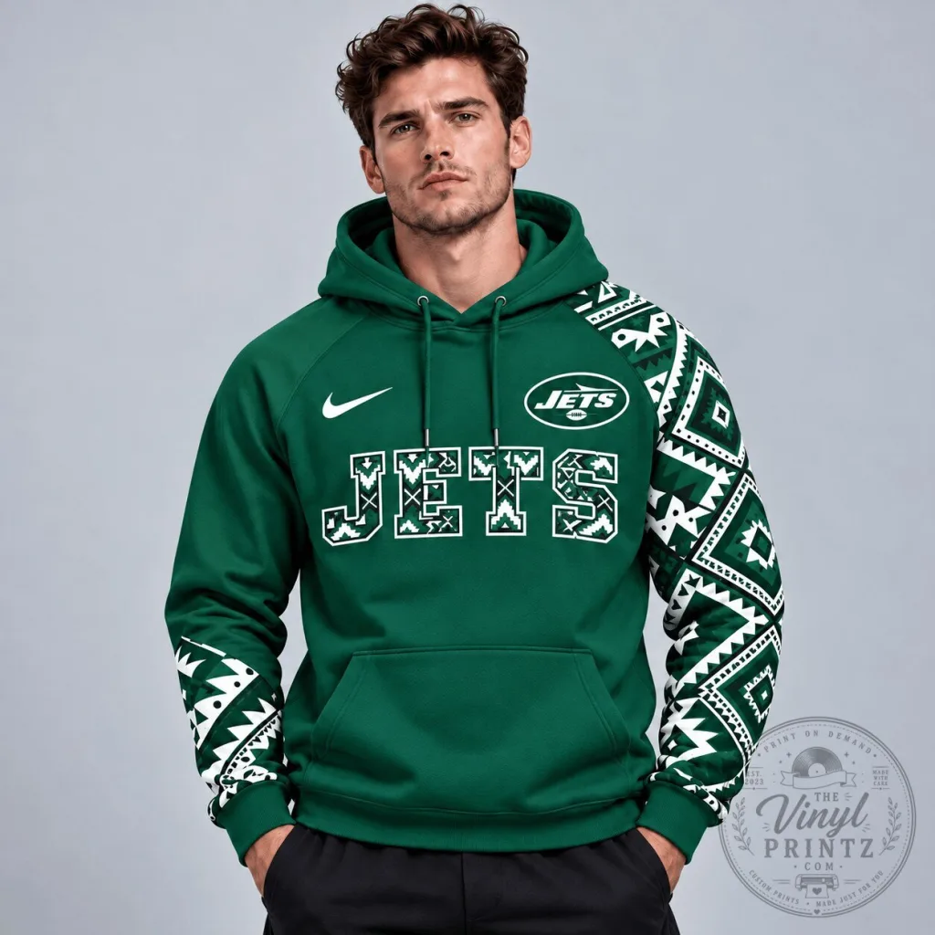 New York Jets Aztec Inspired Colorblock Pullover Hoodie New York Jets Aztec Inspired Colorblock Pullover Hoodie