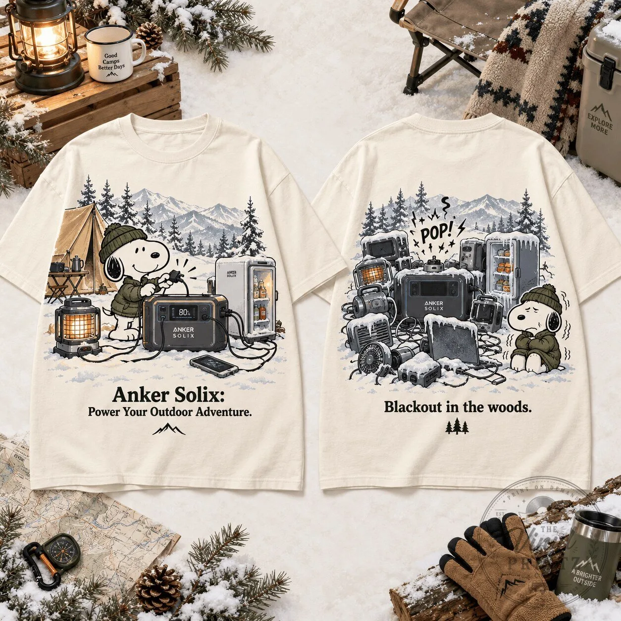 Snoopy Anker Solix Power Your Outdoor Adventure Camping T-Shirt