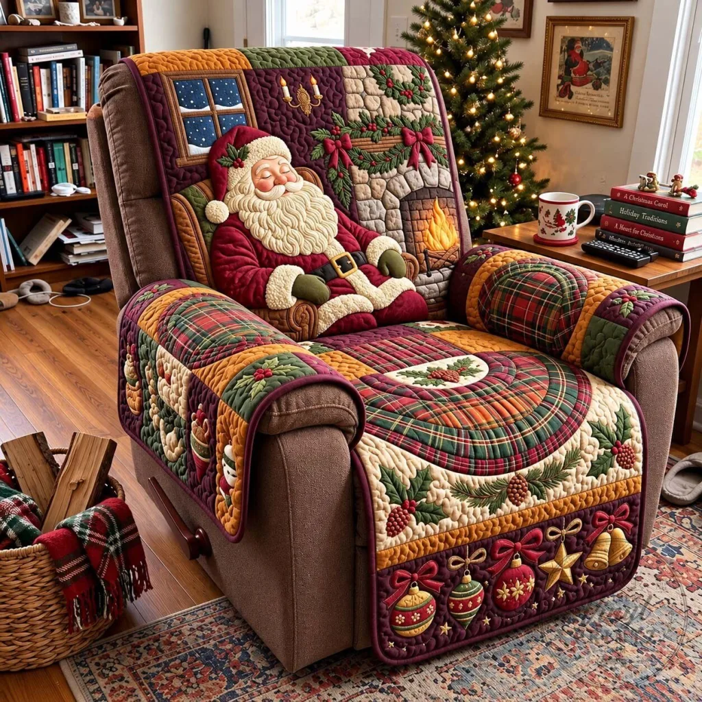 Santa Claus Quilted Christmas Holiday Recliner Chair Sofa Cover Protector Santa Claus Quilted Christmas Holiday Recliner Chair Sofa Cover Protector